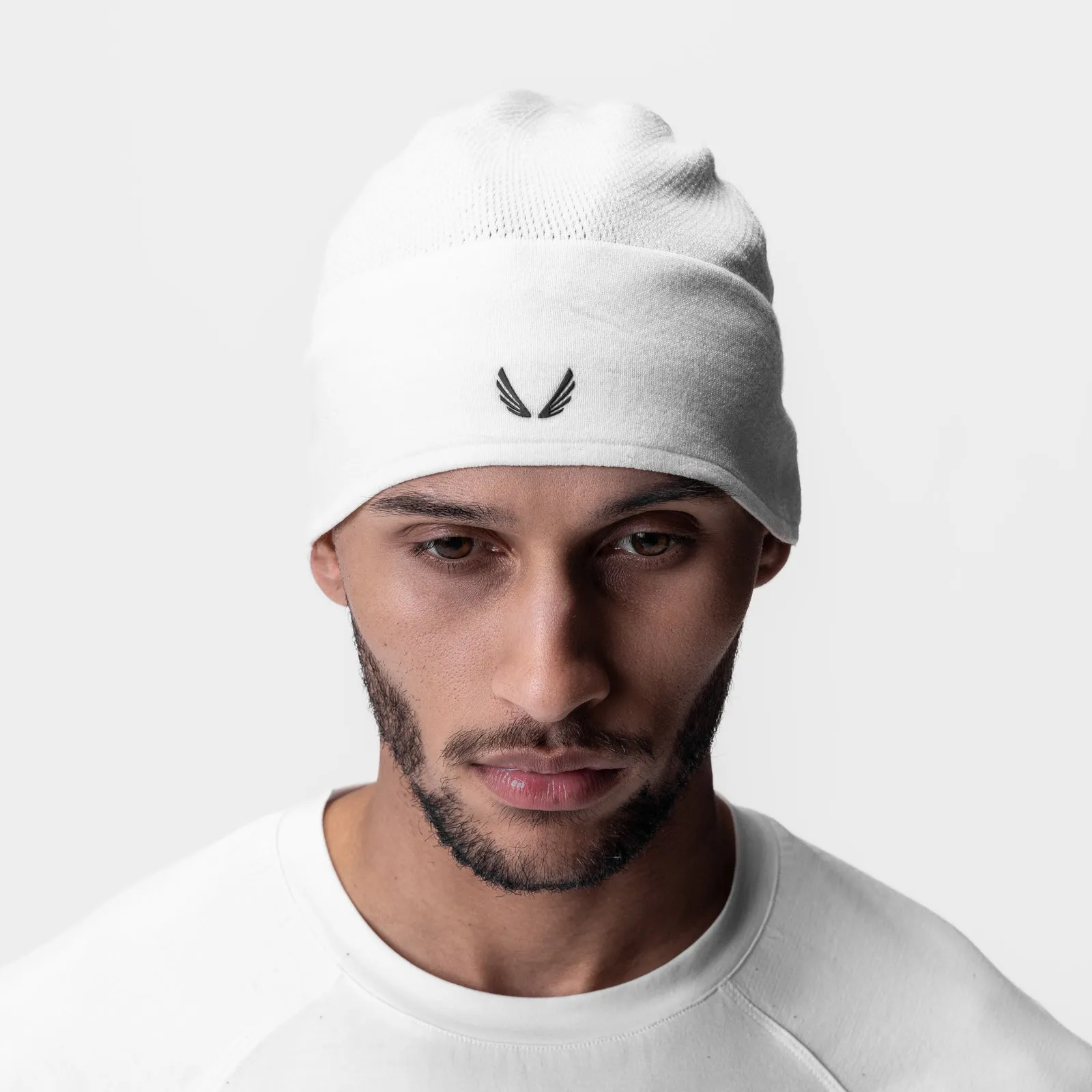 0936. Merino Wool Skull Cap - White "Wings"