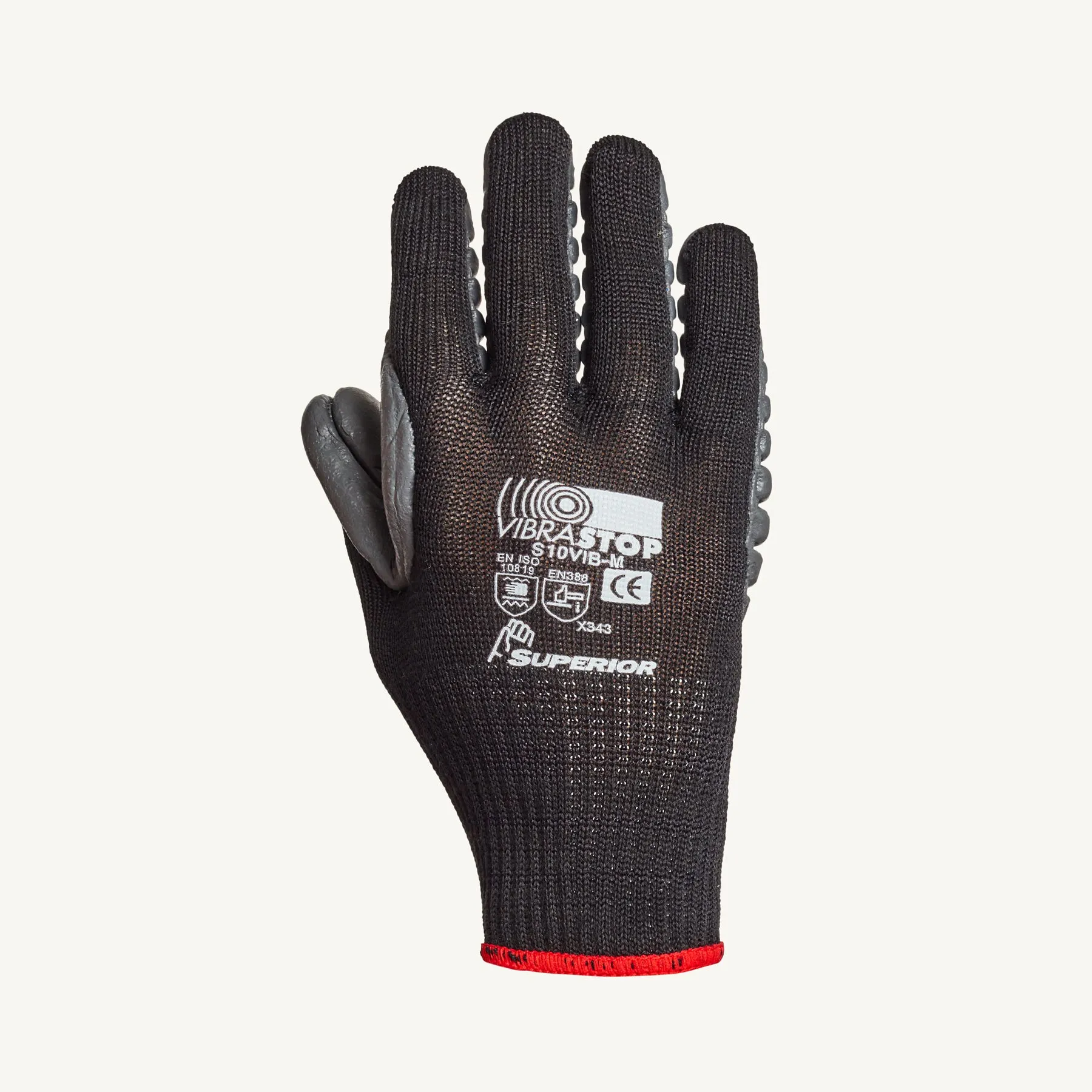 Anti-Vibration Gloves - Superior Glove Vibrastop Nylon/Polymer Full-Finger Elastic Wrist Cuff S10VIB