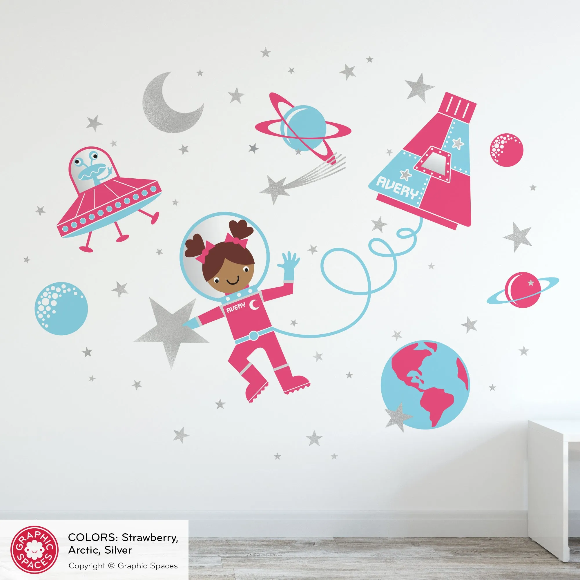 Astronaut Girl Space Walk Fabric Wall Decal