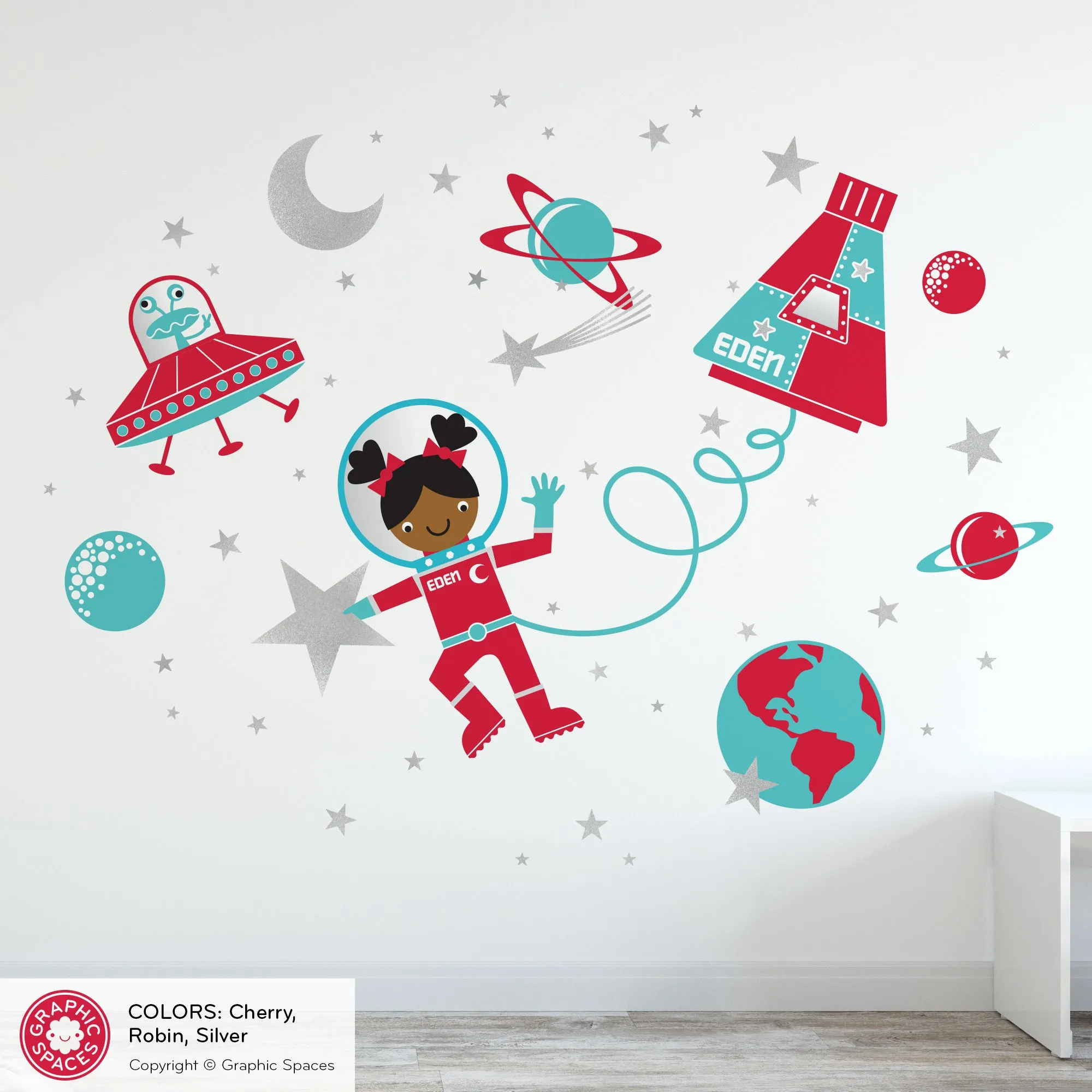 Astronaut Girl Space Walk Fabric Wall Decal