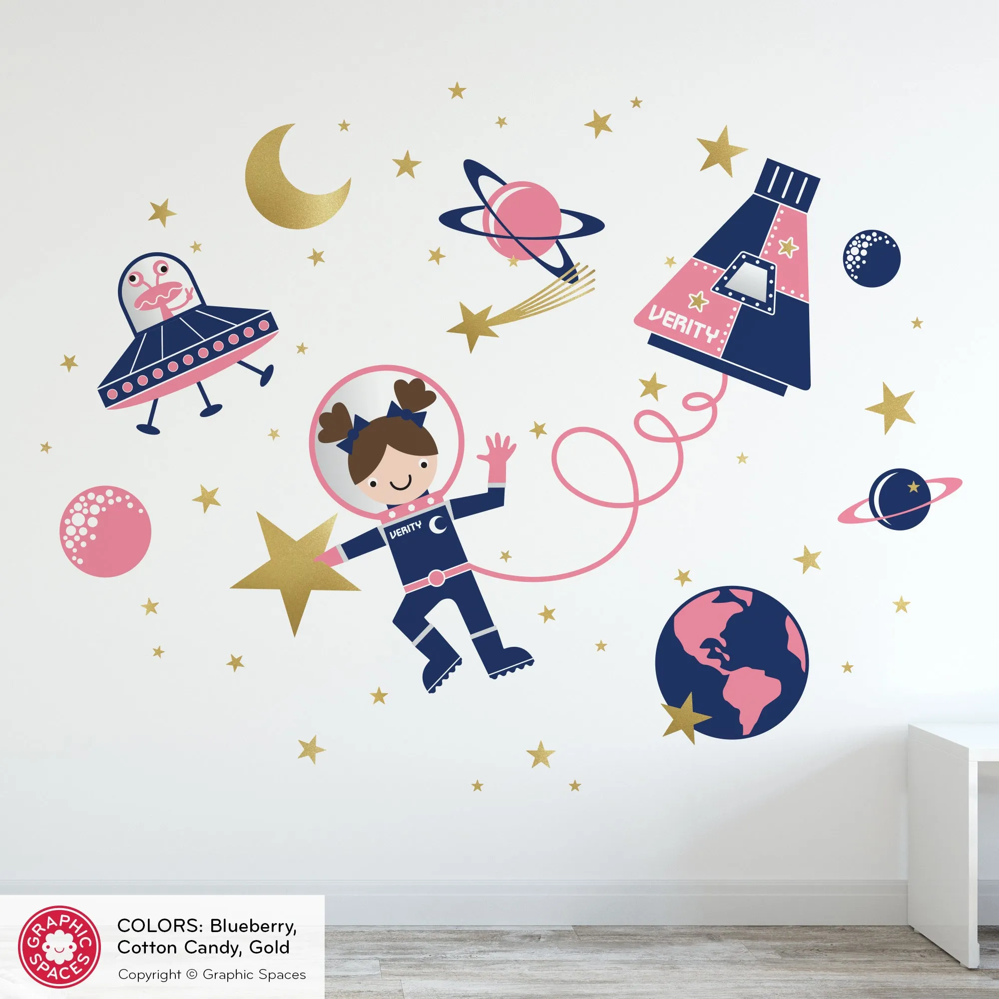 Astronaut Girl Space Walk Fabric Wall Decal