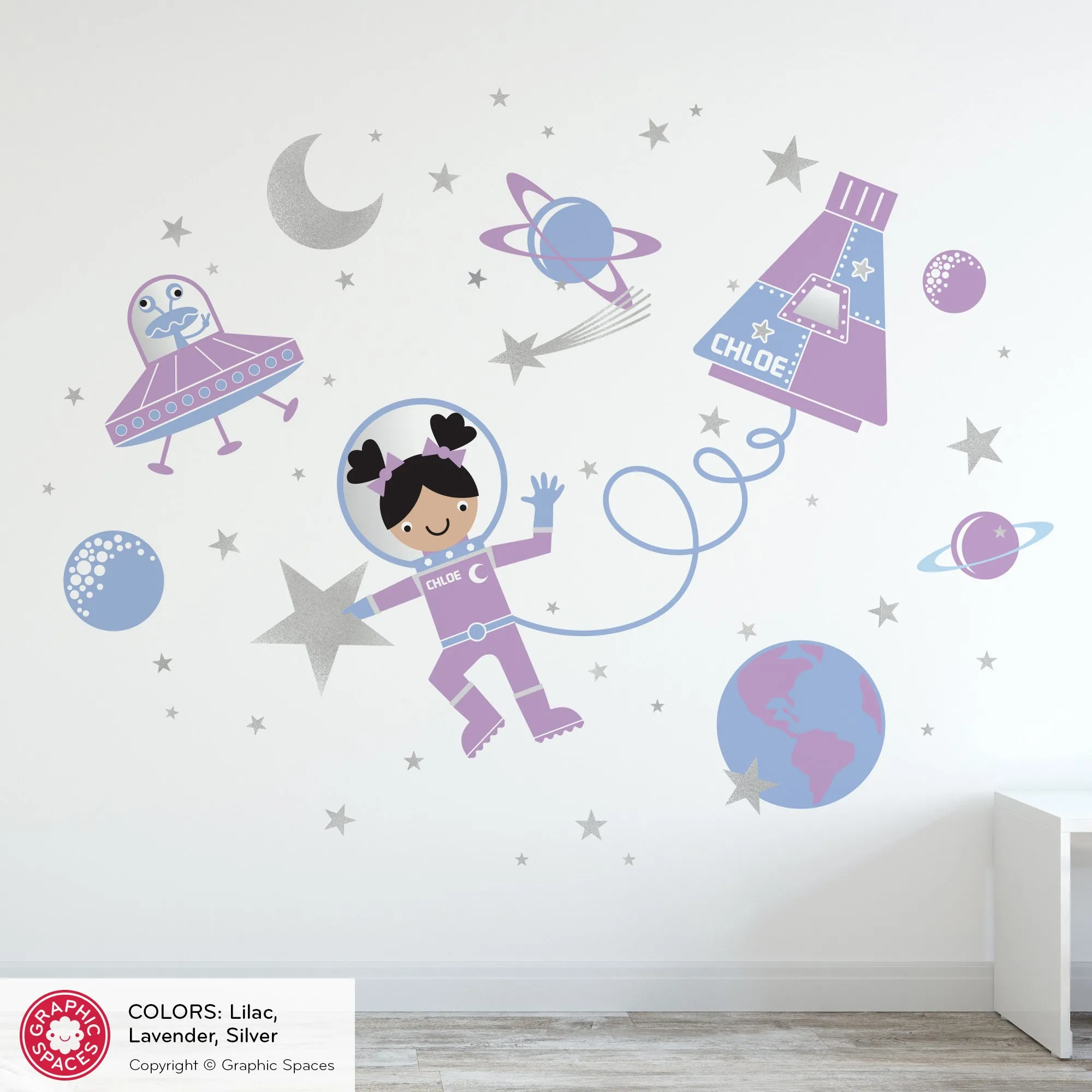 Astronaut Girl Space Walk Fabric Wall Decal