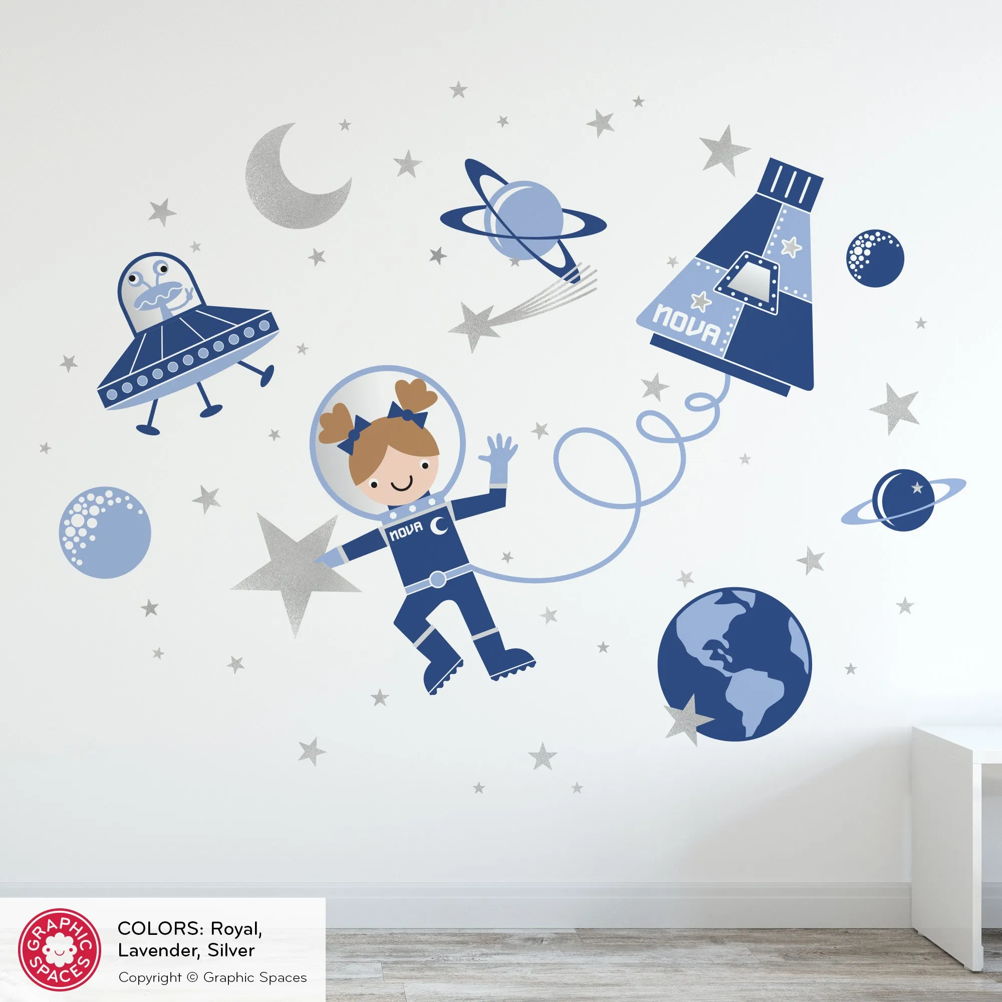 Astronaut Girl Space Walk Fabric Wall Decal