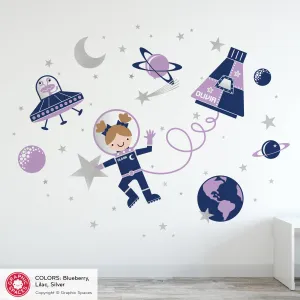 Astronaut Girl Space Walk Fabric Wall Decal