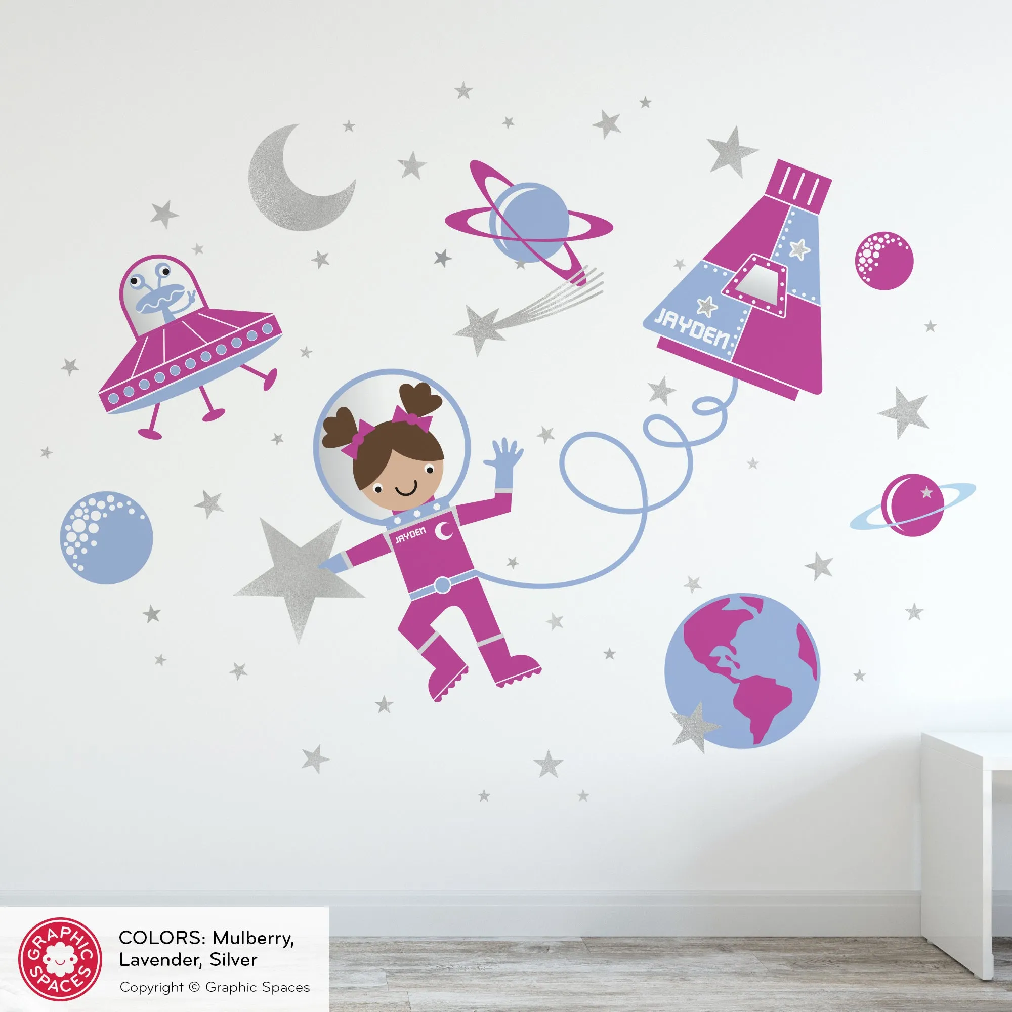 Astronaut Girl Space Walk Fabric Wall Decal