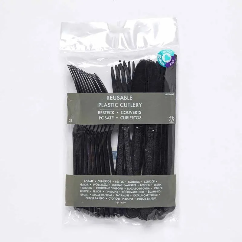Charcoal Black Party Cutlery (Pack of 24)
