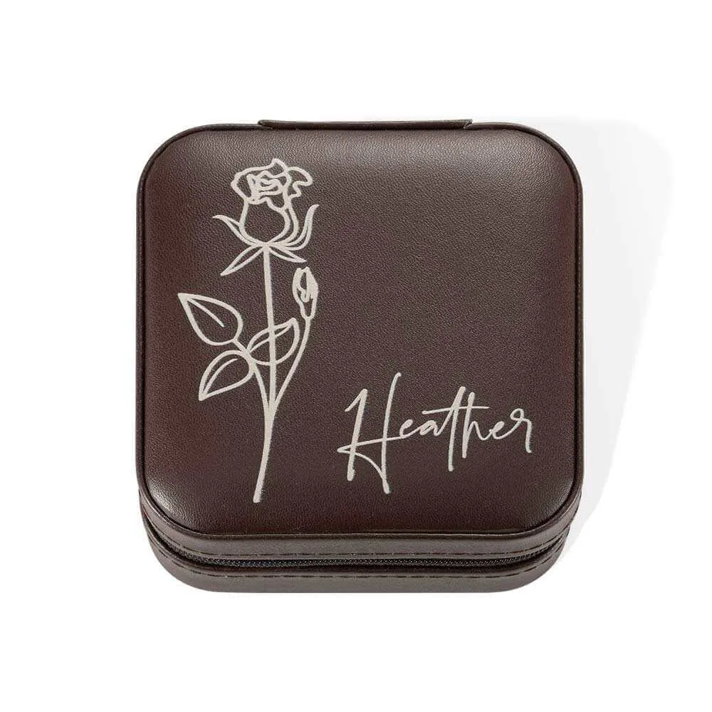 Custom Name Birth Flower Zippered Jewelry Travel Case