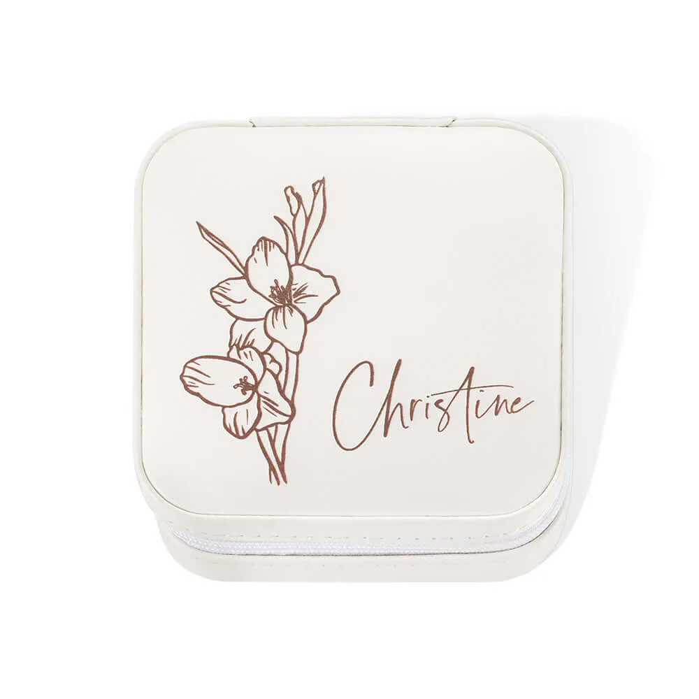 Custom Name Birth Flower Zippered Jewelry Travel Case