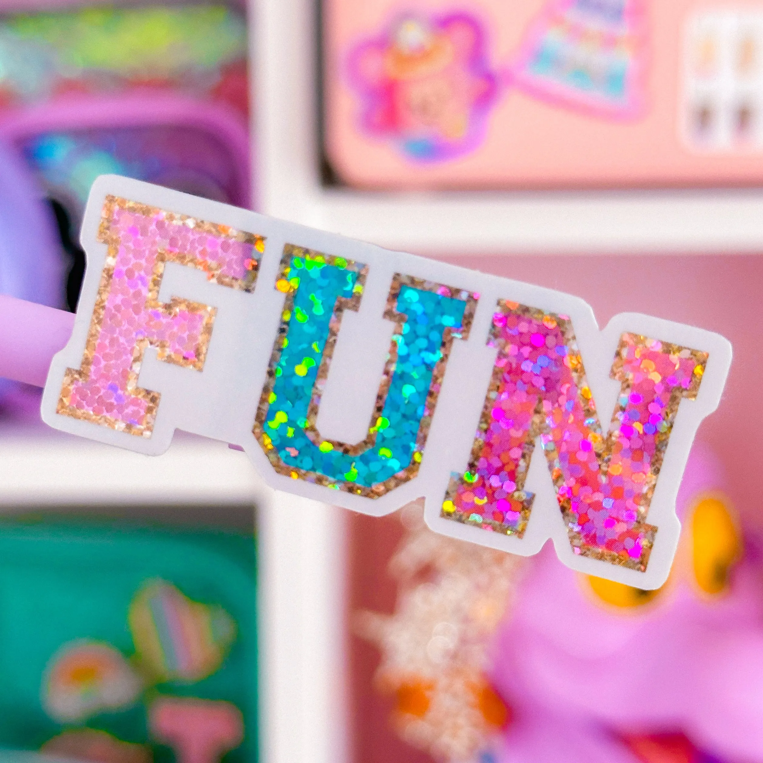 Glitter Waterproof Sticker - (Varisty Letter) FUN