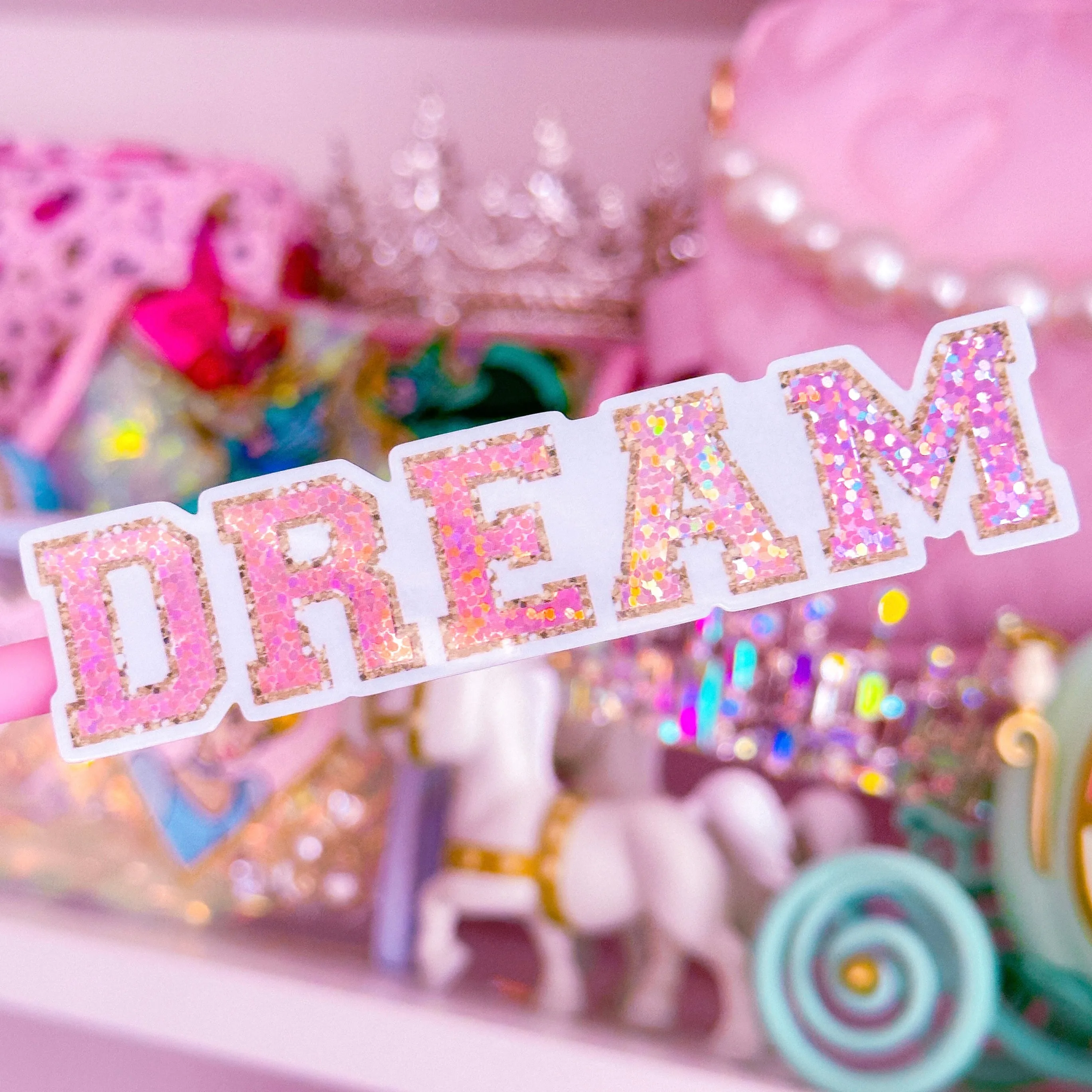 Glitter Waterproof Sticker - (Varsity Letter) Dream