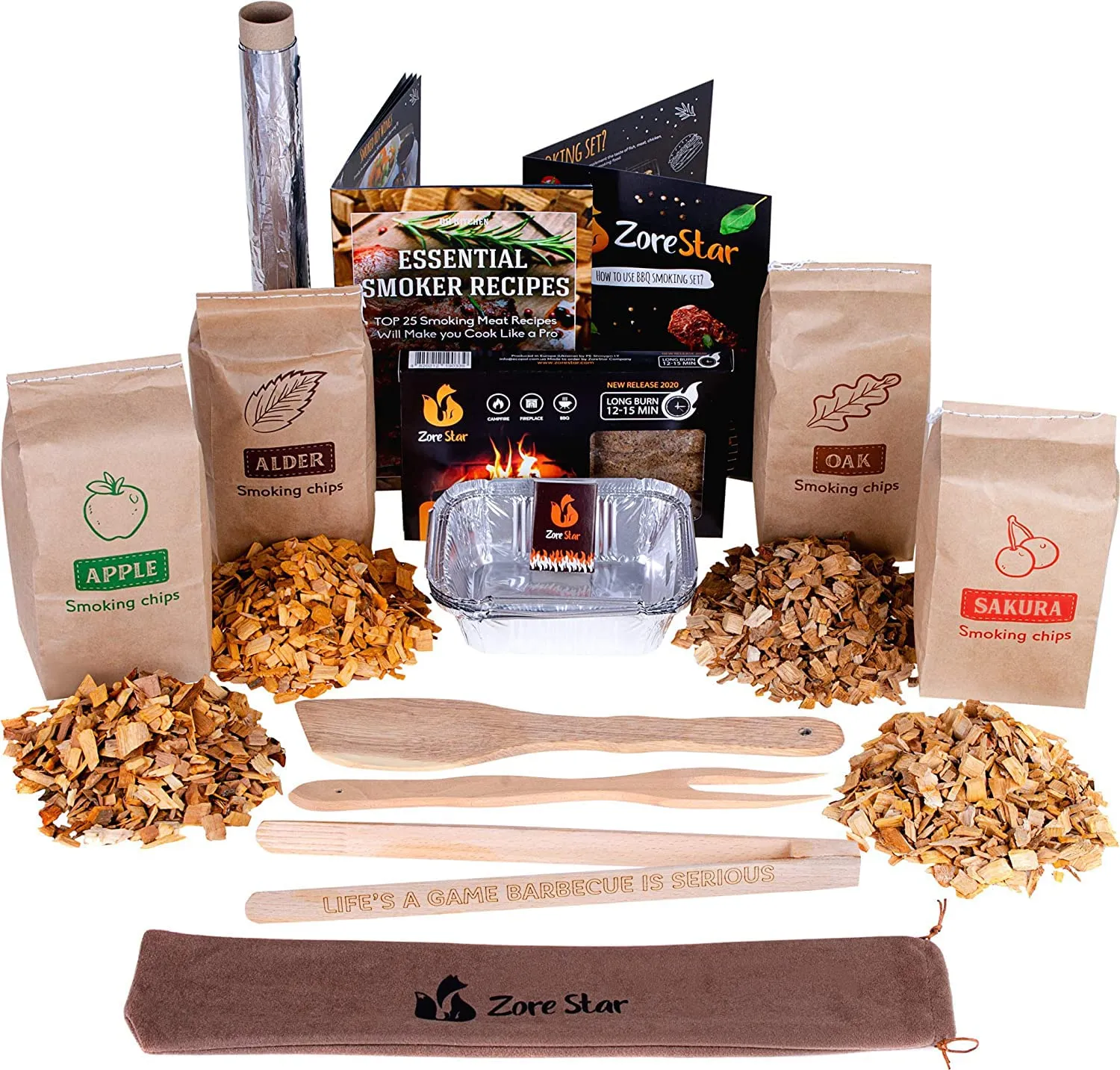 Grill Cooking Set For Smoking: Wood Chips Variety/Smoker Box/Bbq Tools   Grilling