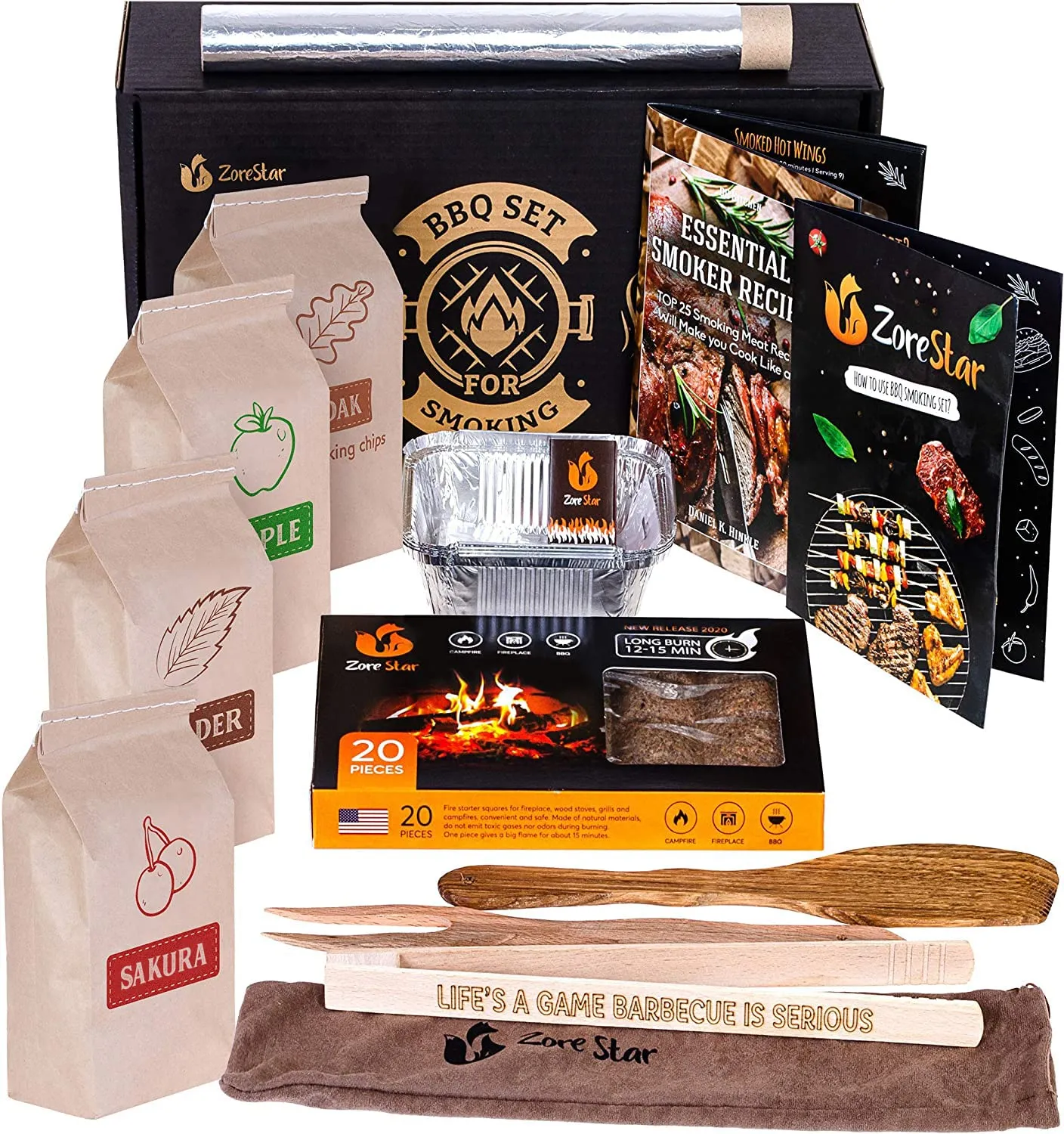Grill Cooking Set For Smoking: Wood Chips Variety/Smoker Box/Bbq Tools   Grilling