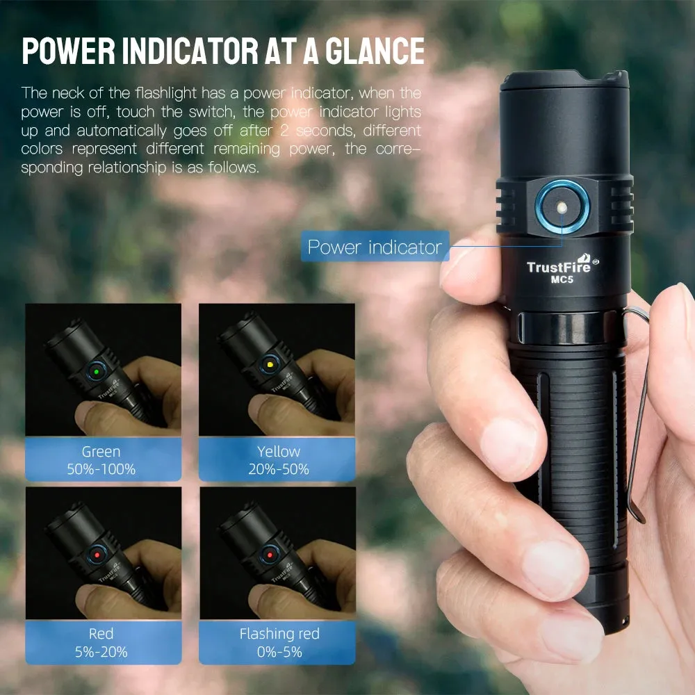 High Power Led Flashlights Trustfire MC5 3300 Lumens Rechargeable Edc Magnetic Charging Use 21700 Battery Power Indicator Torchs