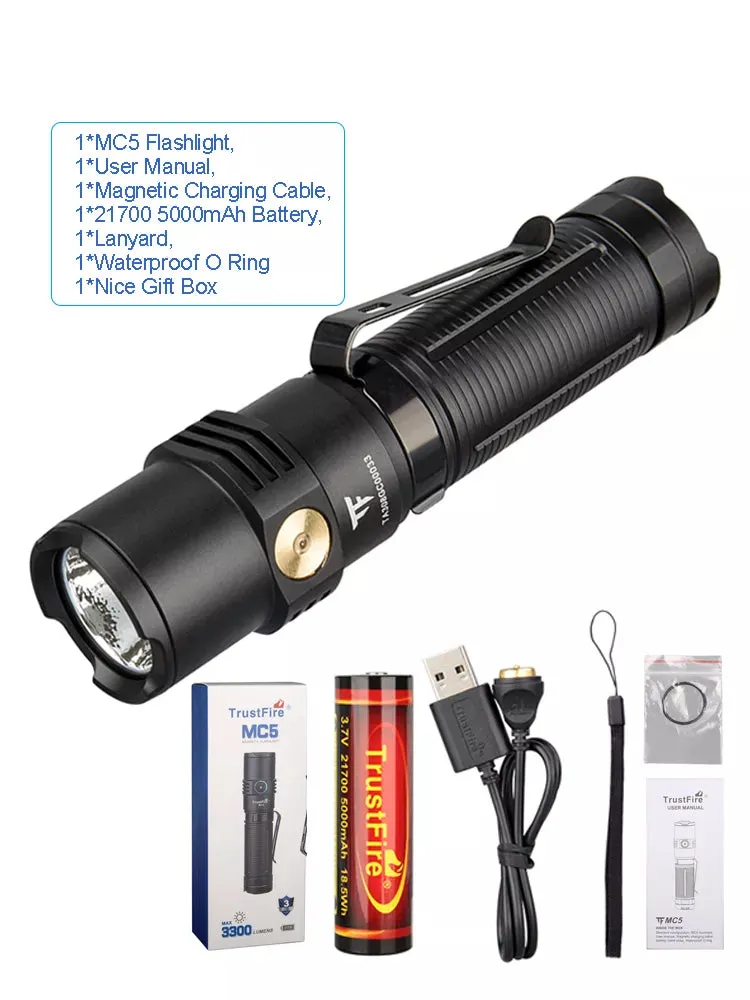 High Power Led Flashlights Trustfire MC5 3300 Lumens Rechargeable Edc Magnetic Charging Use 21700 Battery Power Indicator Torchs