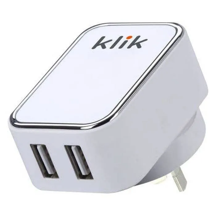 Klik Dual Port Usb Wall Charger 15W - White