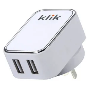 Klik Dual Port Usb Wall Charger 15W - White