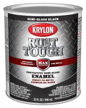 Krylon Rust Tough K09709008 Rust Preventative Paint, Semi-Gloss, Black, 1 qt, 400 sq-ft/gal Coverage Area :QUART: QUANTITY: 2