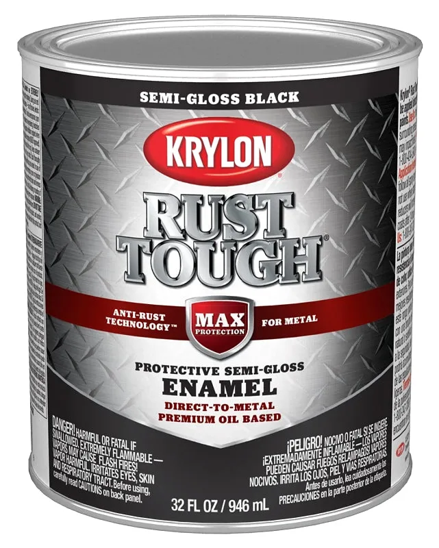 Krylon Rust Tough K09709008 Rust Preventative Paint, Semi-Gloss, Black, 1 qt, 400 sq-ft/gal Coverage Area :QUART: QUANTITY: 2