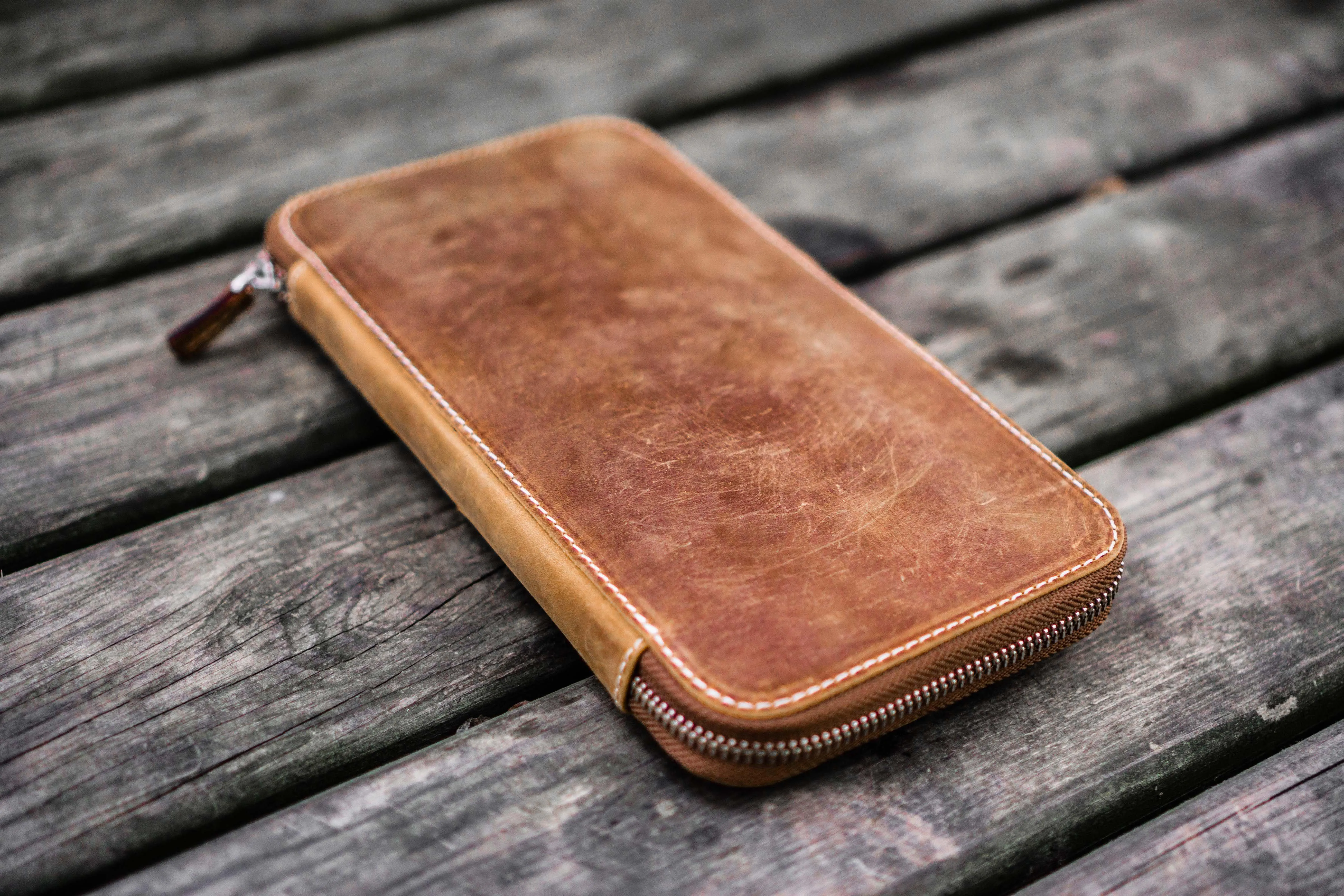 Leather Zippered Hobonichi Weeks Cover - Crazy Horse Brown