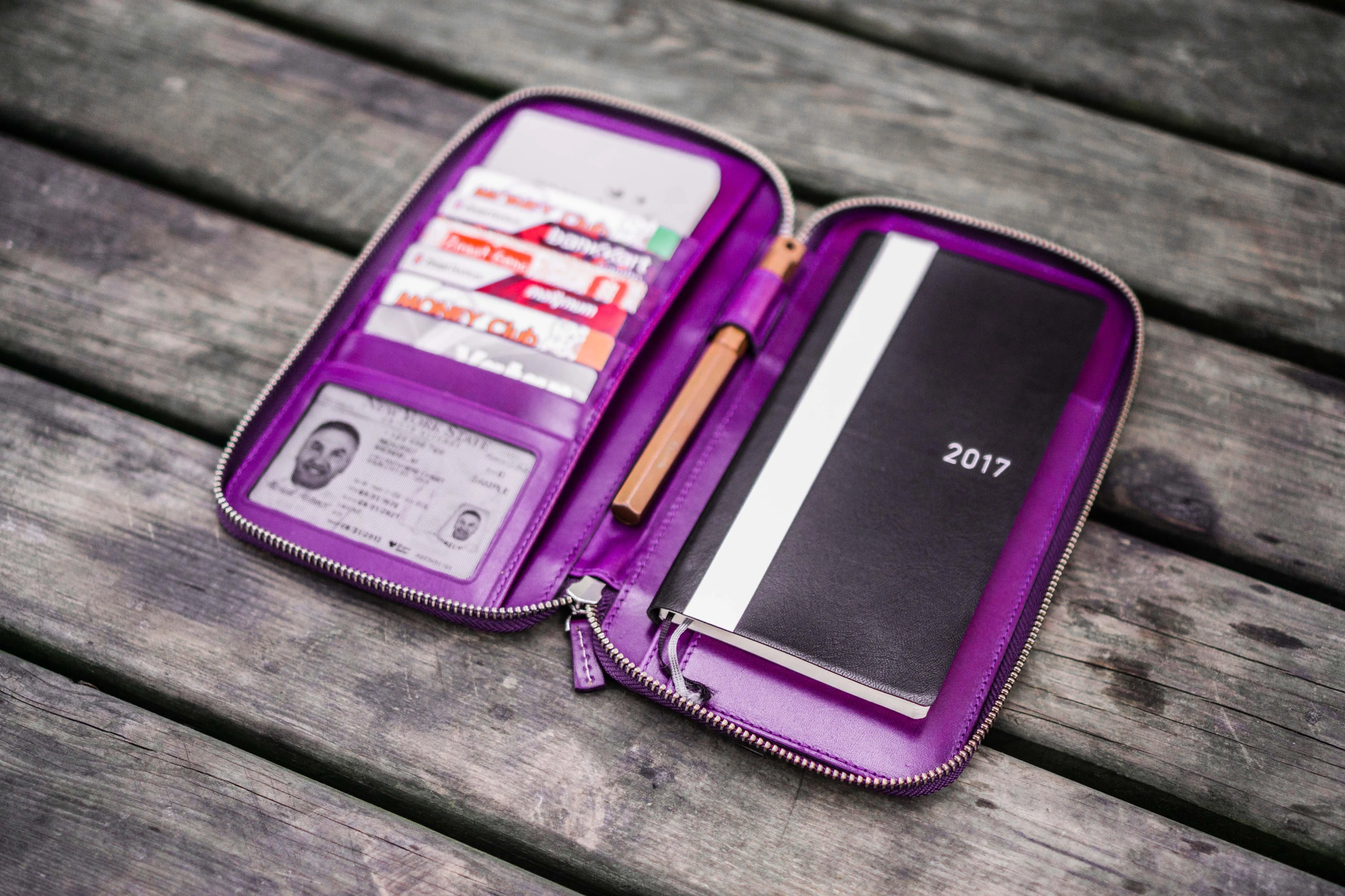 Leather Zippered Hobonichi Weeks Cover - Purple