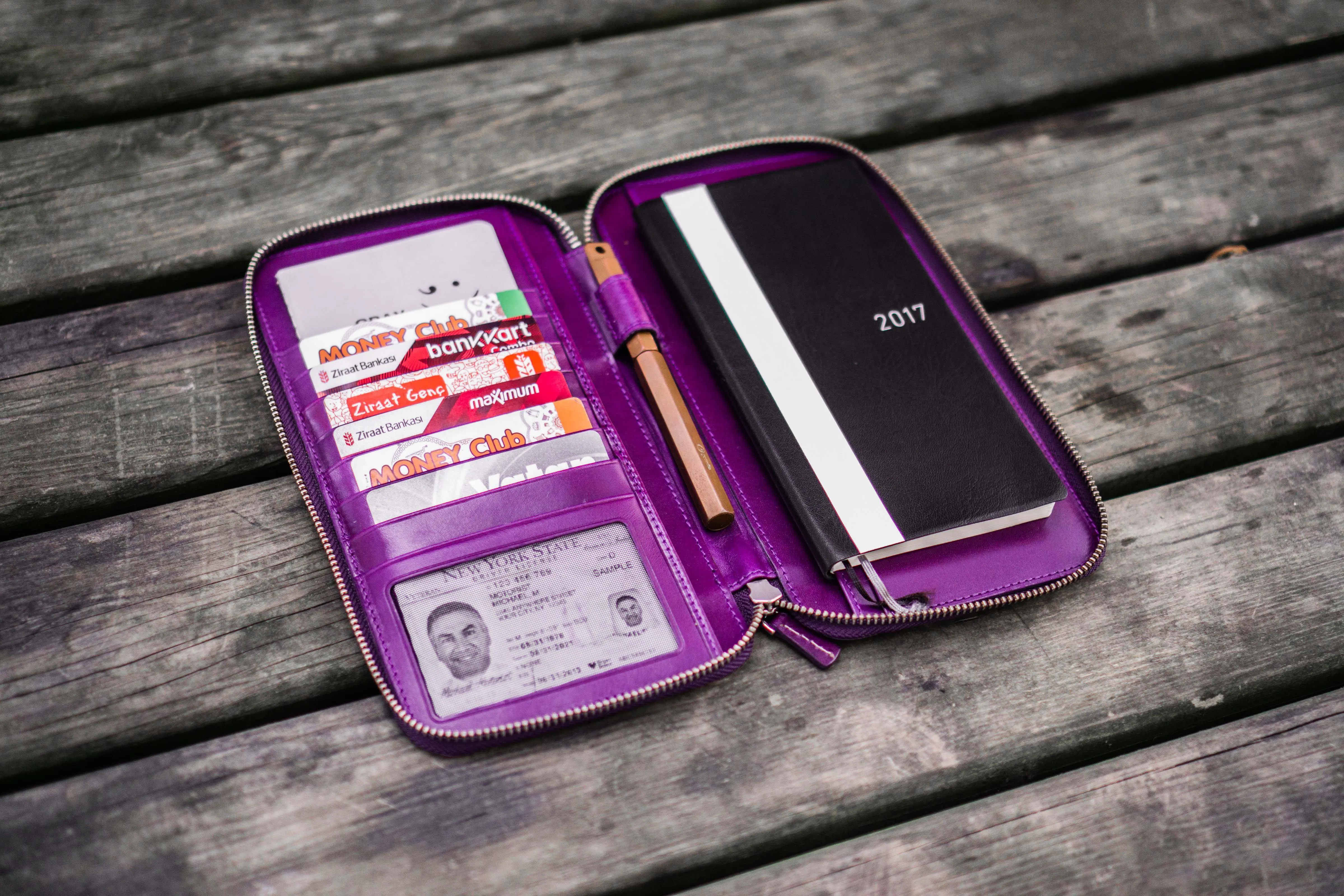 Leather Zippered Hobonichi Weeks Cover - Purple