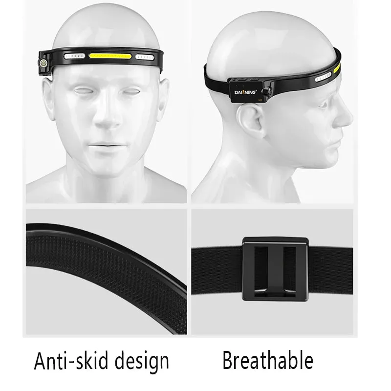LED Multifunctional Wave Induction Rechargeable Head Lamp COB Outdoor Adventure Fishing Night Running Strong Light Head Lamp