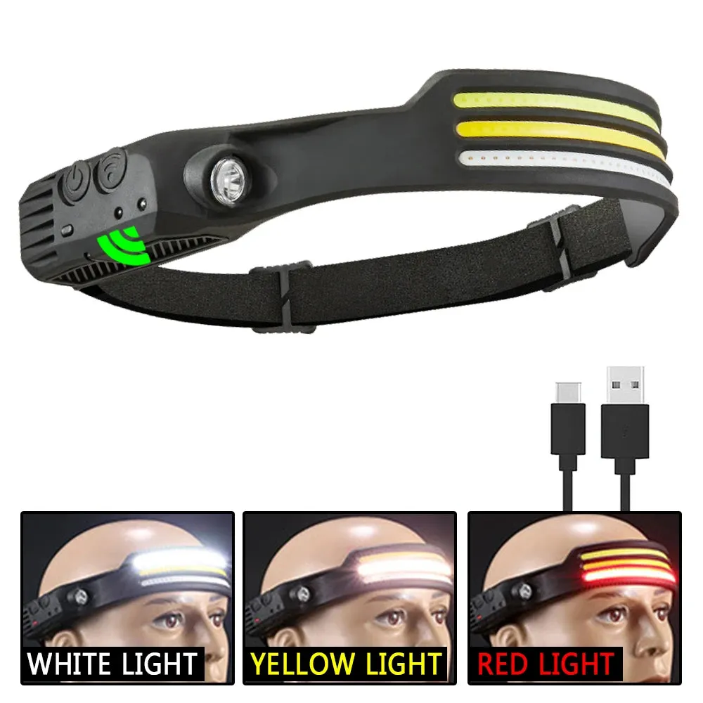 LED Multifunctional Wave Induction Rechargeable Head Lamp COB Outdoor Adventure Fishing Night Running Strong Light Head Lamp