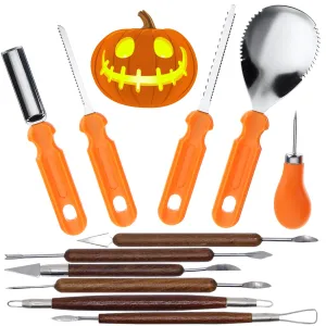 Mia Halloween Pumpkin Carving Kits, 11-Pcs Professional Pumpkin Cutting Supplies Tools with Carrying Case Stainless Steel Jack-O-Lanter Carving Knife for Halloween Decoration