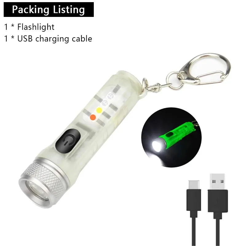 Mini Flashlight TYPE-C Fast Charge Portable Torch IP66 Waterproof  Belt Clip Multi-mode Warning Camping Magnetic Flashlight