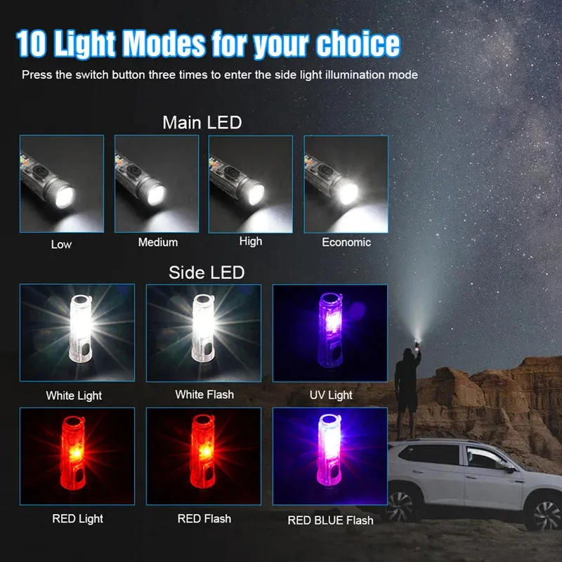 Mini Flashlight TYPE-C Fast Charge Portable Torch IP66 Waterproof  Belt Clip Multi-mode Warning Camping Magnetic Flashlight