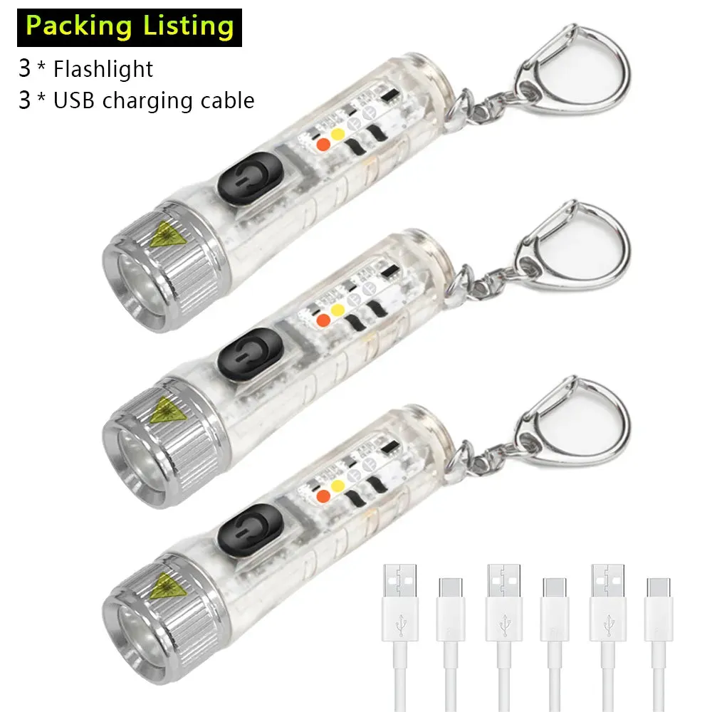 Mini Flashlight TYPE-C Fast Charge Portable Torch IP66 Waterproof  Belt Clip Multi-mode Warning Camping Magnetic Flashlight