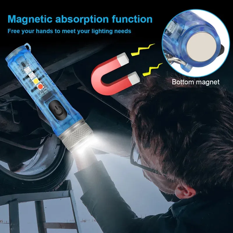 Mini Flashlight TYPE-C Fast Charge Portable Torch IP66 Waterproof  Belt Clip Multi-mode Warning Camping Magnetic Flashlight