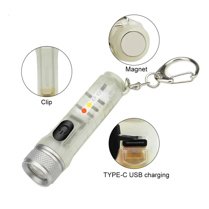 Mini Flashlight TYPE-C Fast Charge Portable Torch IP66 Waterproof  Belt Clip Multi-mode Warning Camping Magnetic Flashlight