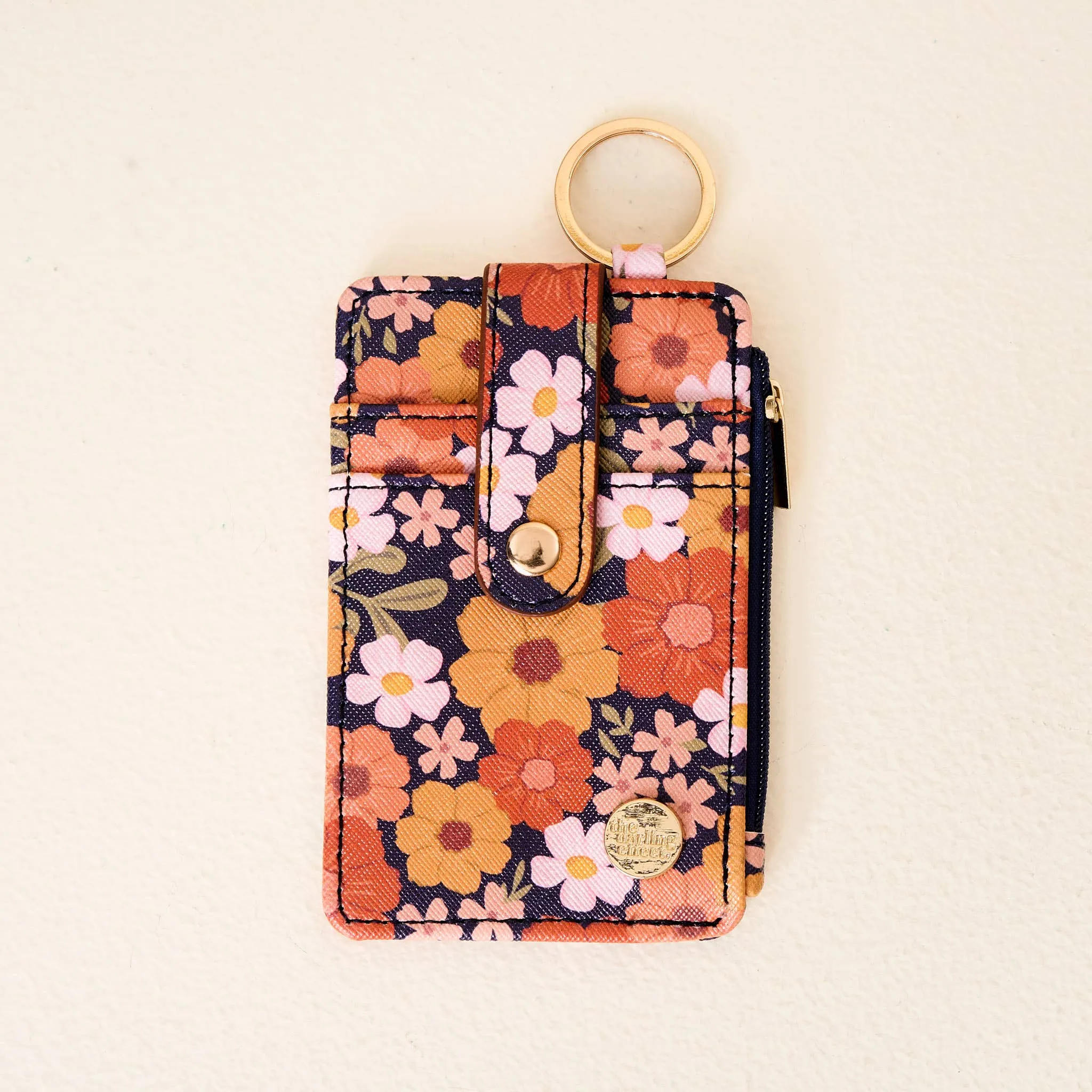 Navy Floral Keychain Wallet