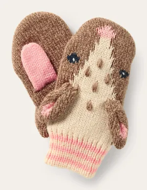 Novelty Deer Mittens-Mouse Brown