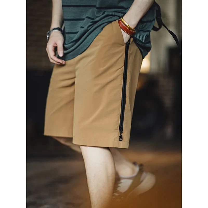 Patchwork Zippered Straight Shorts