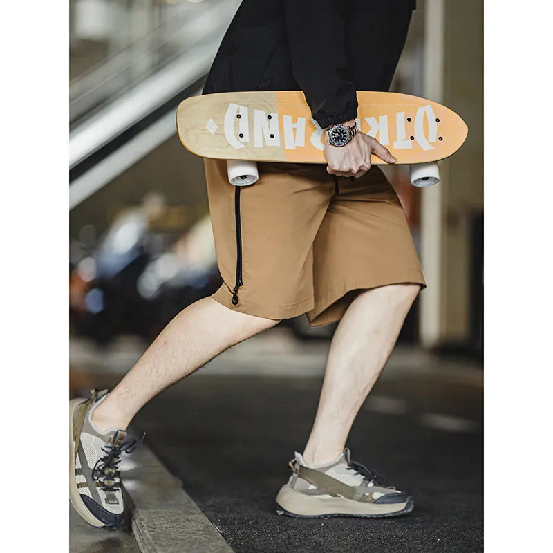 Patchwork Zippered Straight Shorts