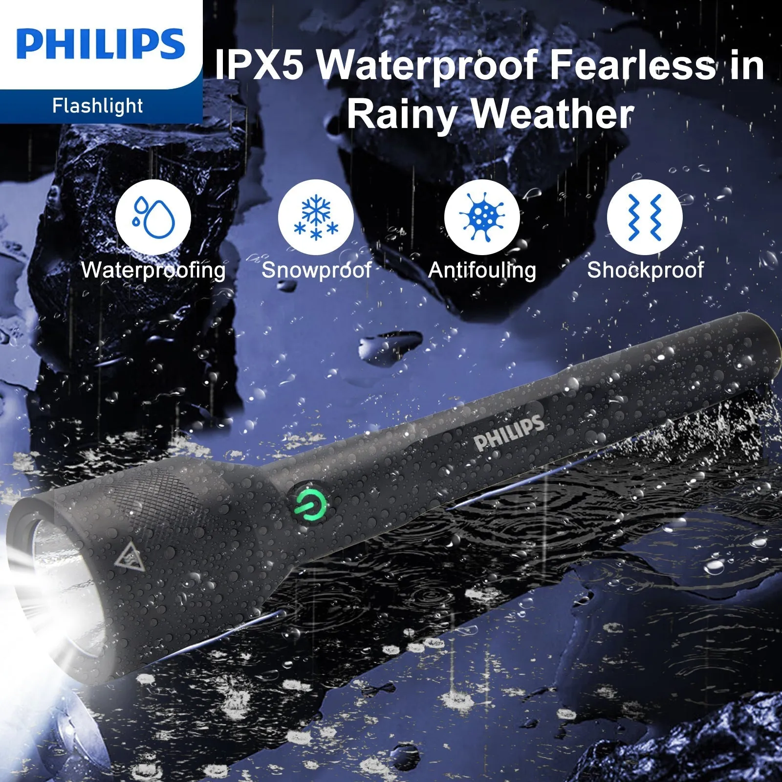 Philips SFL3602R Rechargeable LED Flashlight 1000 Lumens (Black)