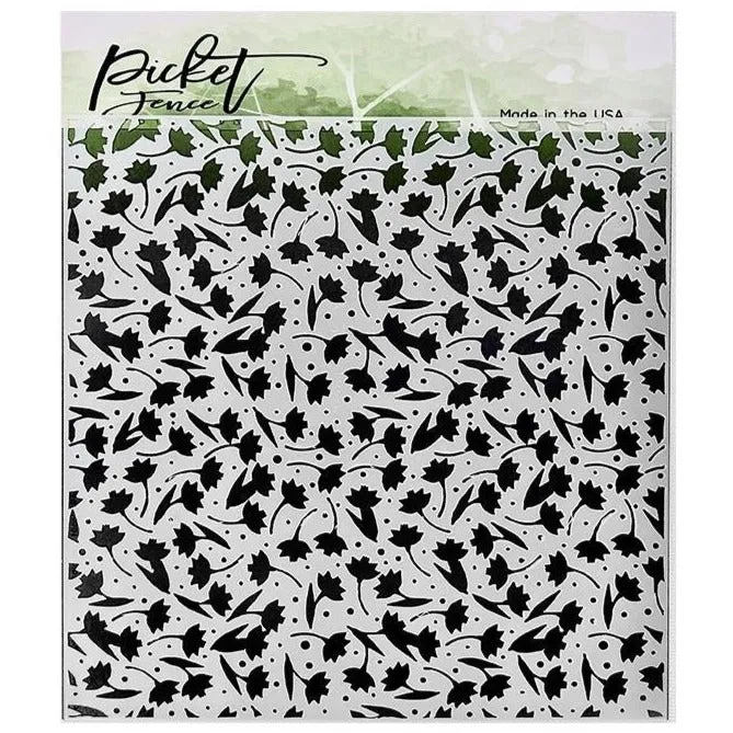 Picket Fence Studios Stencil 6"X6" - Flowers And Polka Dot Fun