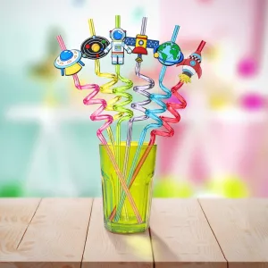 Reusable Space Drinking Party Straws for kids- Pack of 4 pcs