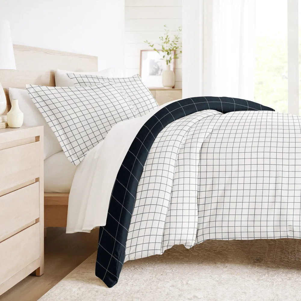 Rustic Windowpane Pattern 3-Piece Reversible Duvet Cover Set