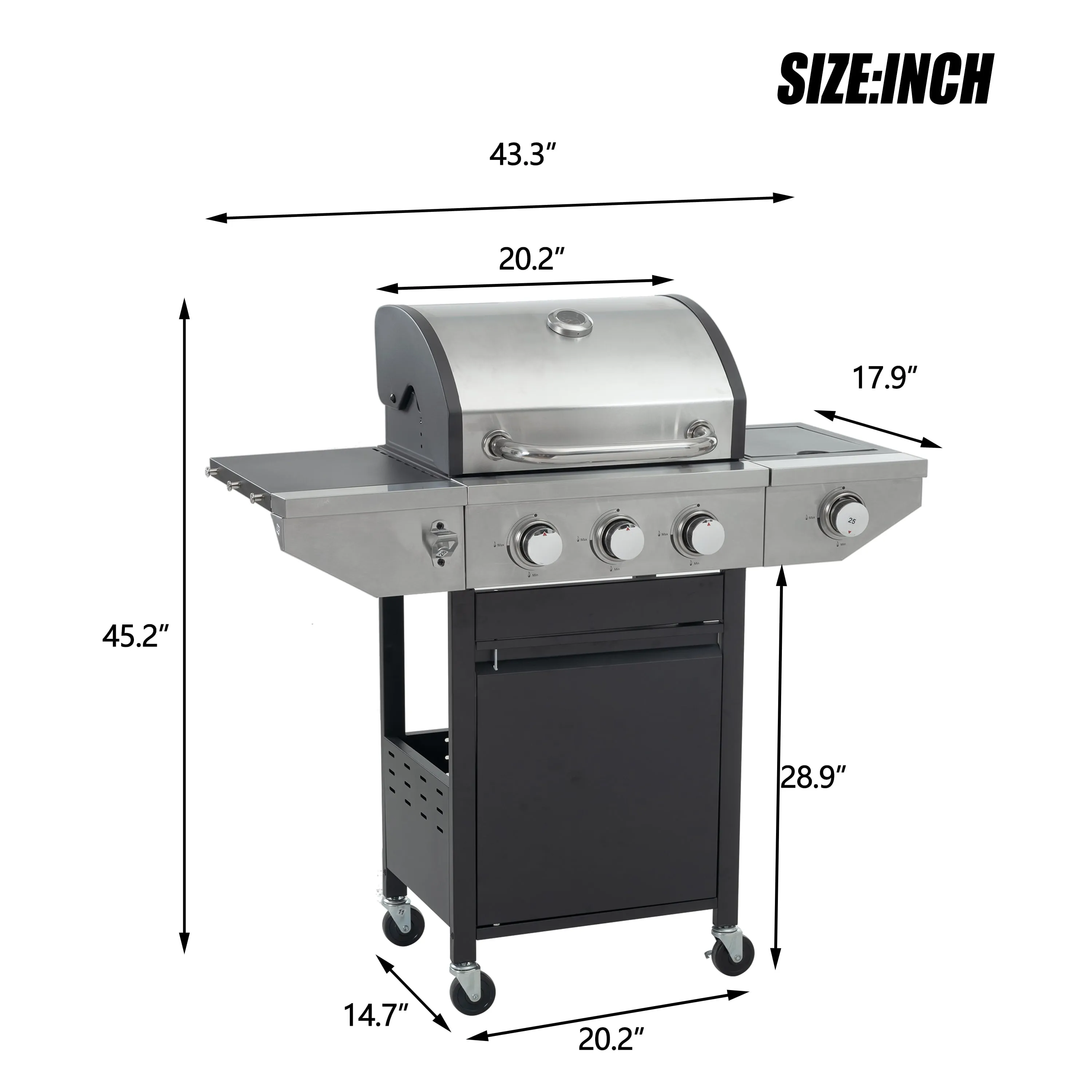 Seizeen Gas Grill with Side Burner, 37,150BTU 3 Burner Propane Grill Outdoor BBQ