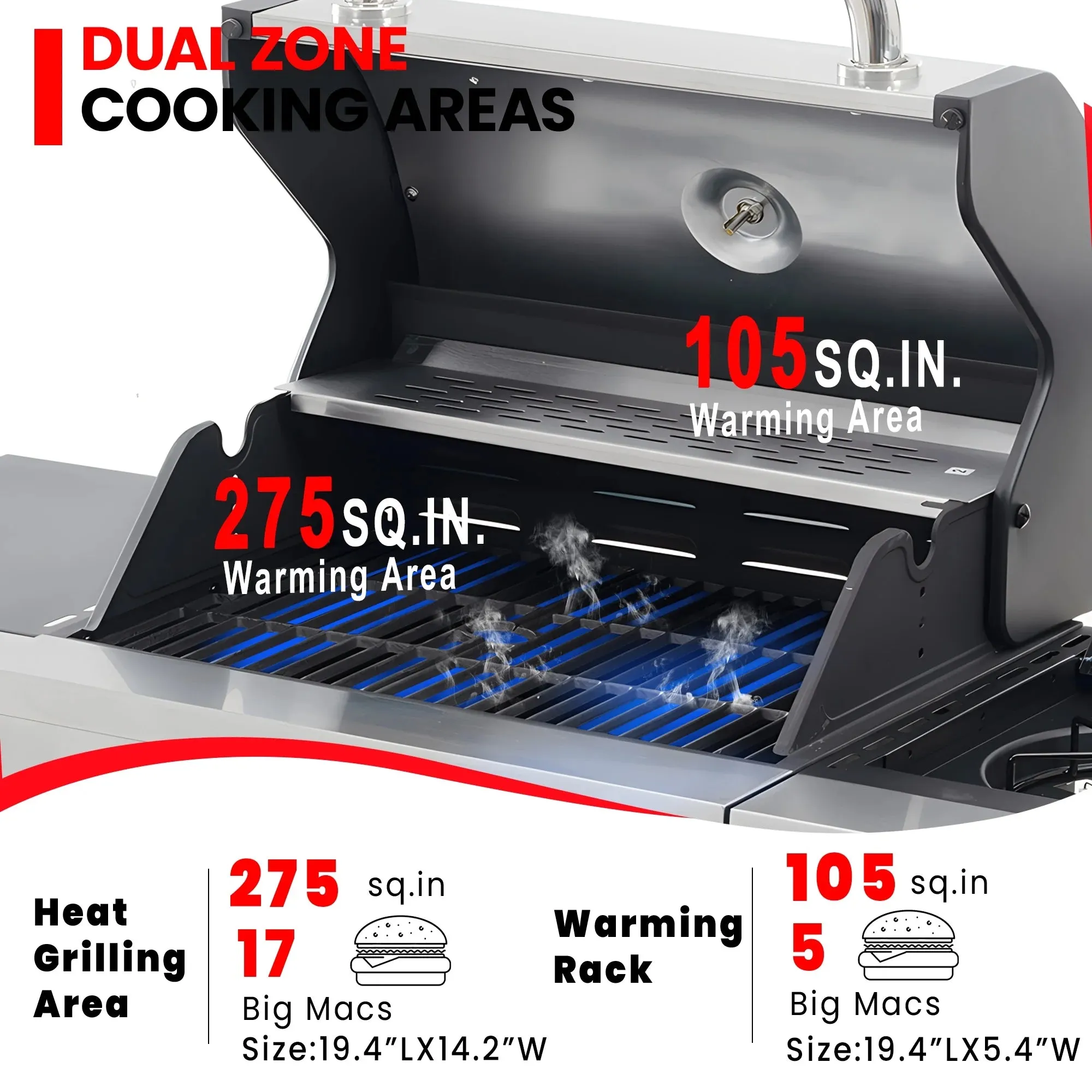 Seizeen Gas Grill with Side Burner, 37,150BTU 3 Burner Propane Grill Outdoor BBQ