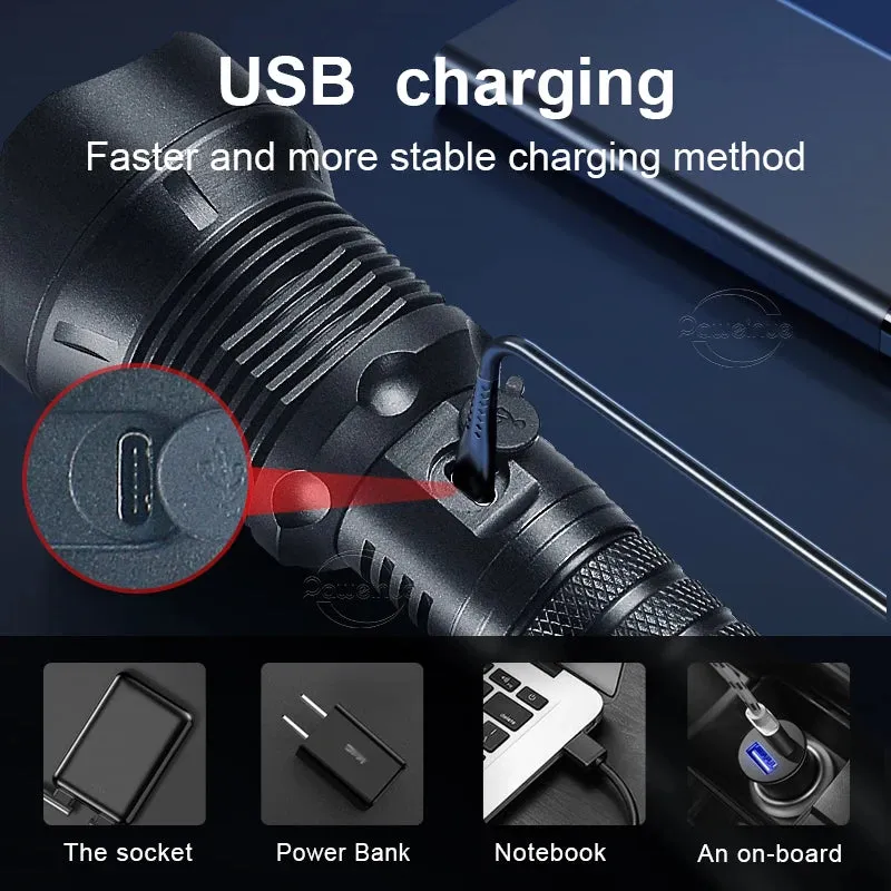 Super High Power XHP 360 Ultra Powerful Rechargeable Strong  Flashlight Led Usb Charging Led Lanterna Hand Torch 18650/26650