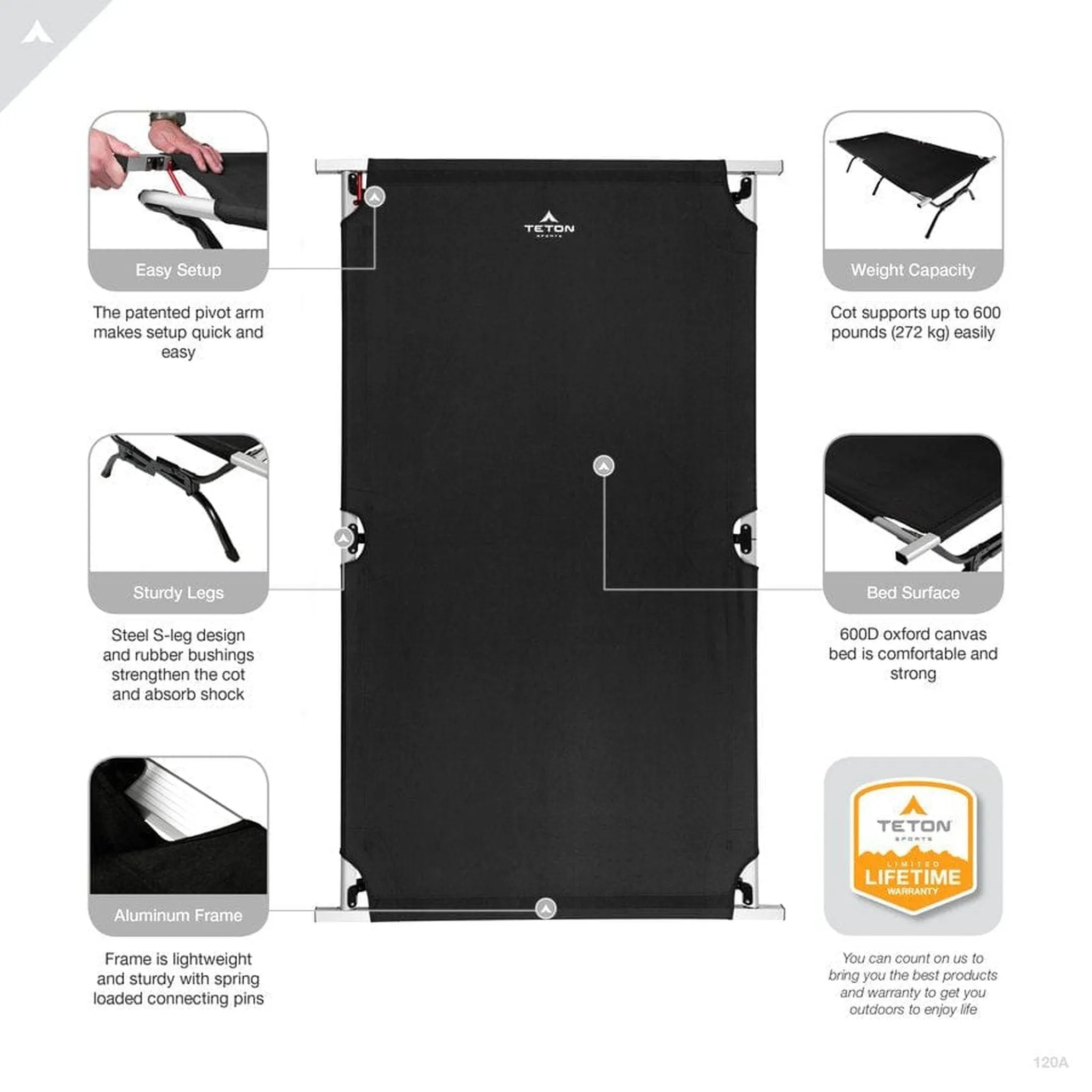 Teton Sports Outfitter XXL Camp Stretcher Bed with Pivot Arm