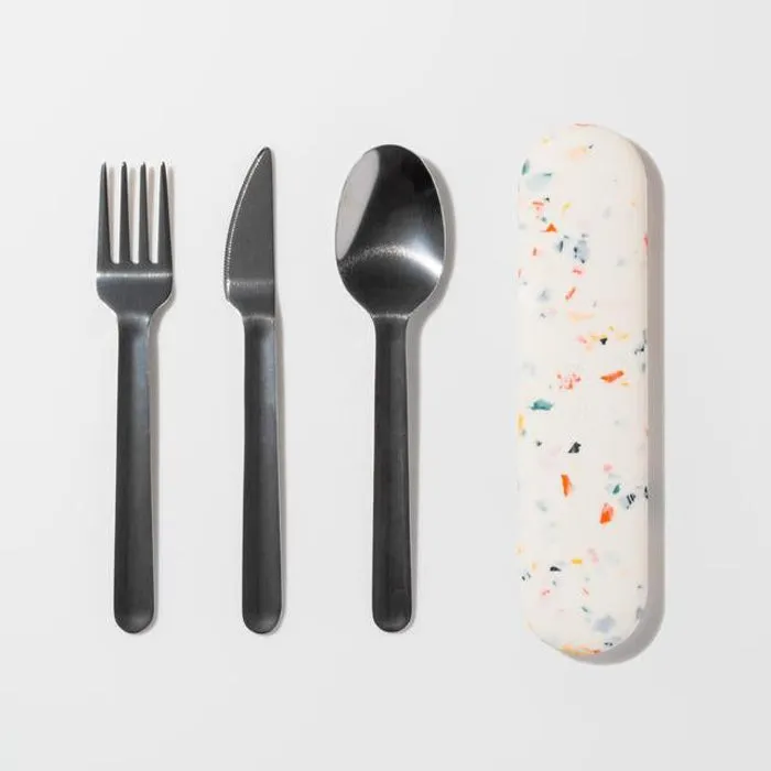 Travel Utensil Set: Cream Terrazzo