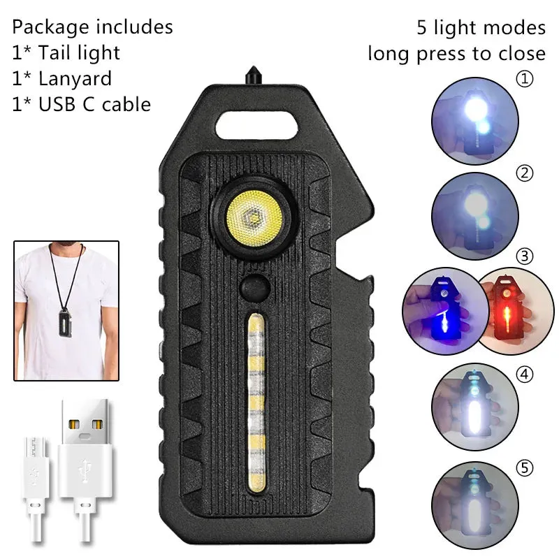 Type-C Flashlight Rechargeable LED Red Blue Shoulder Police Light Safety Lighting Mini Keychain Flashlight Bike Warn Lamp
