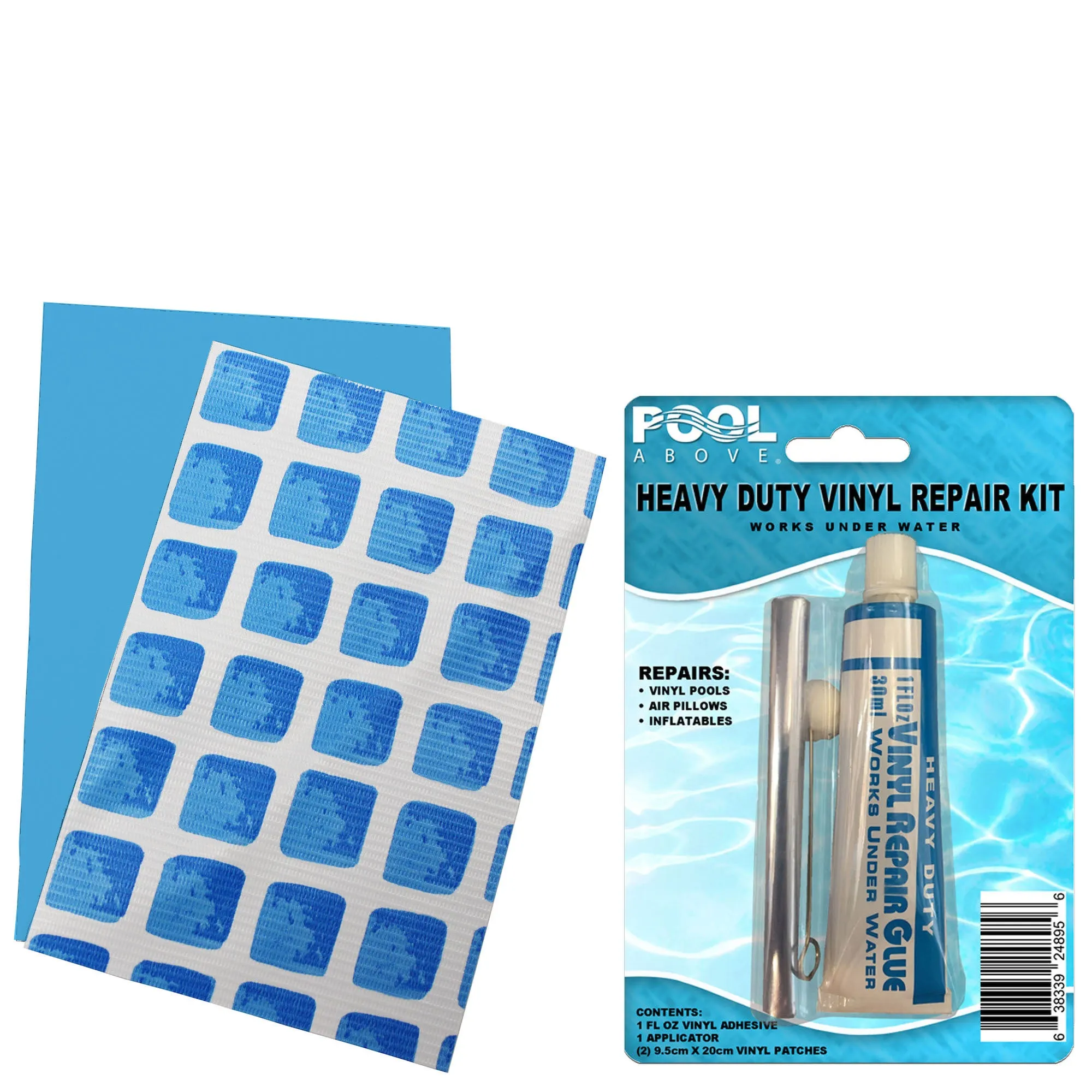 Ultra Frame Pool Liner Repair Kit | Durable Vinyl Glue with Option of Glue-Down or Peel-and-Stick Blue Pool Print Patches for Reliable Repairs
