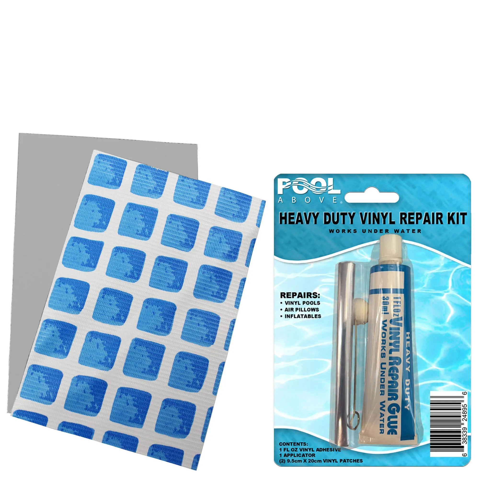 Ultra Frame Pool Liner Repair Kit | Durable Vinyl Glue with Option of Glue-Down or Peel-and-Stick Blue Pool Print Patches for Reliable Repairs