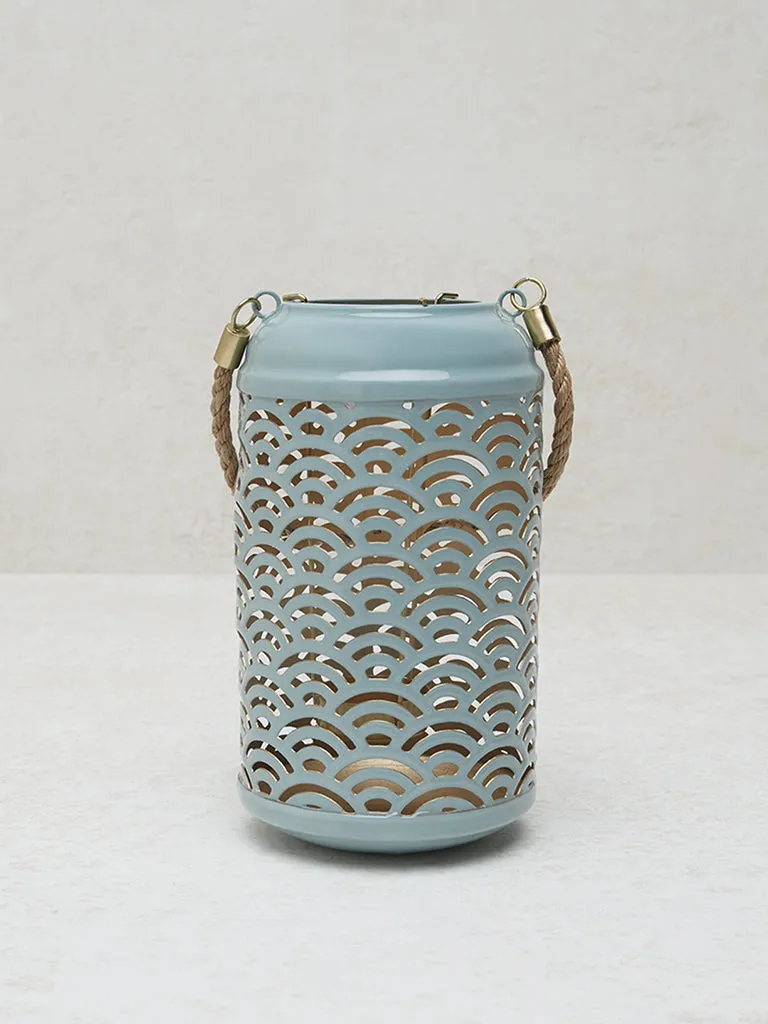 Westside Home Dusty Blue Fretwork Design Lantern